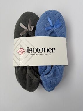 NWT 2 pack Isotoner Quilted Plush Slipper in Blue and Gray Size XL 9.5-10.5